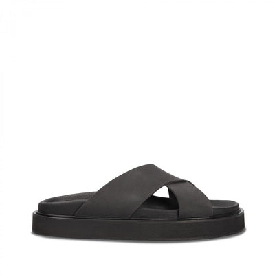 HAZEL BLACK VEGAN FLAT CUSHIONED WITH CROSS BAND SANDALS