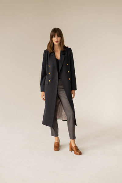 Trench with gold buttons navy blue