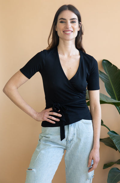 Wrap-over top Olivier black