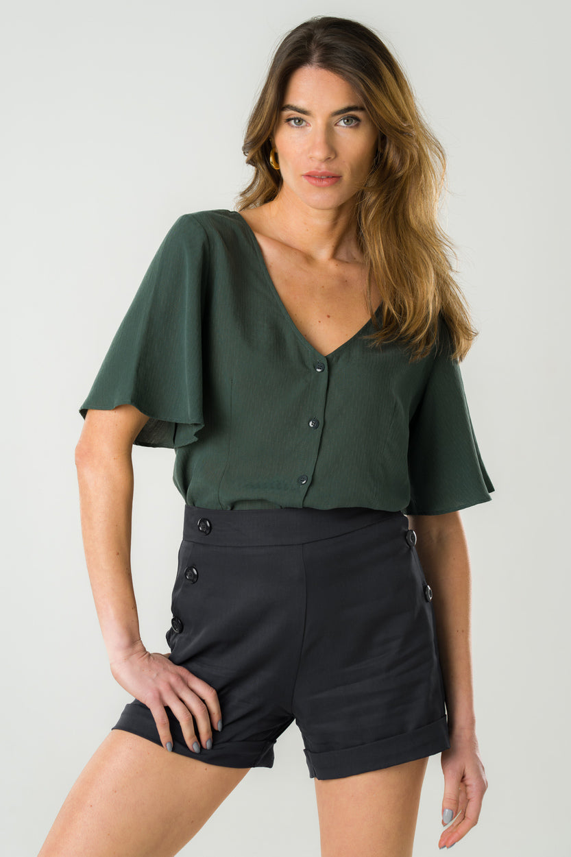 Reversible blouse deep green