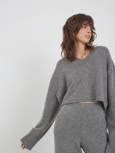 Cashmere knitted cropped sweater Grey