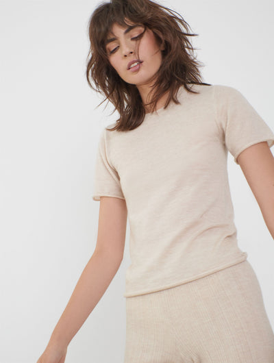 BELINDA Cashmere Knitted T-shirt Ecru