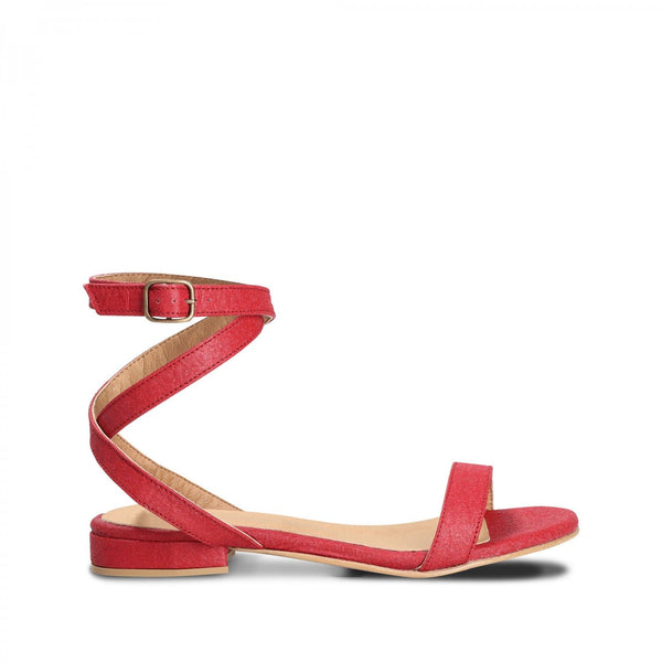 BASIL RED VEGAN SANDALS WITH ANKLE STRAPS