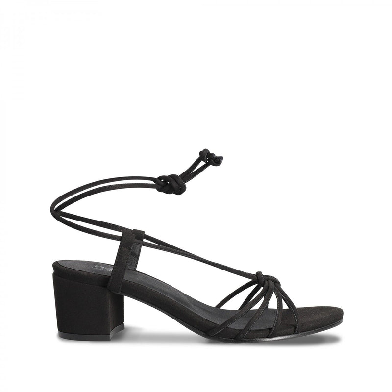 HOLLY BLACK VEGAN HEELED CROSS SANDALS WITH ANKLE LACES