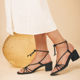 HOLLY BLACK VEGAN HEELED CROSS SANDALS WITH ANKLE LACES