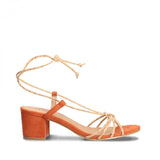 HOLLY ORANGE VEGAN HEELED CROSS SANDALS WITH ANKLE LACES
