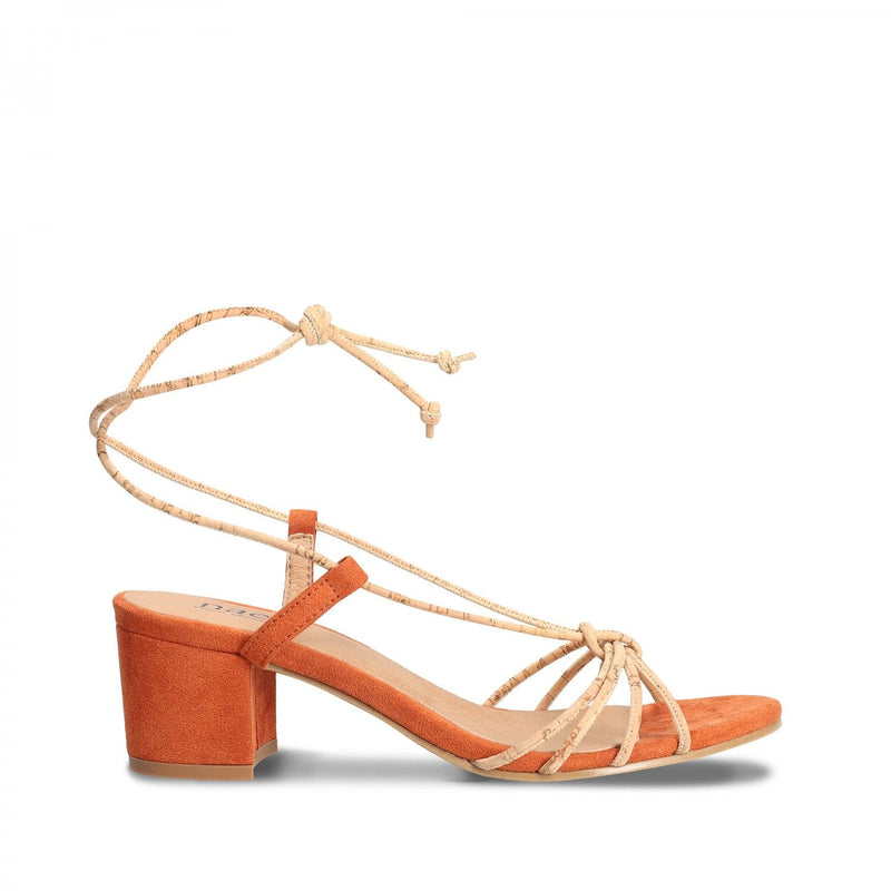 HOLLY ORANGE VEGAN HEELED CROSS SANDALS WITH ANKLE LACES