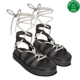 YUCCA BLACK VEGAN FLAT CUSHIONED SANDALS WITH CORDS