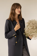Trench with gold buttons navy blue