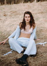 Organic Cotton Flowy Pants and Wrap Top set - Light blue