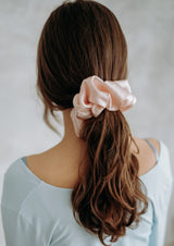 Powder pink pure and natural silk scrunchie